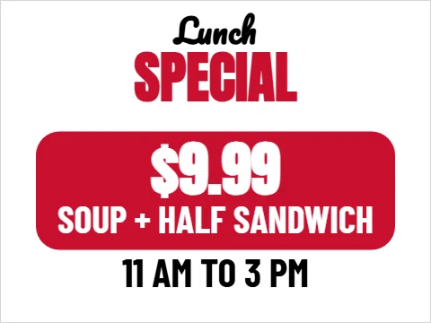 Yard sign template, lunch special, reading "SPECIAL", "$9.99" and "11 AM TO 3 PM", in red and white