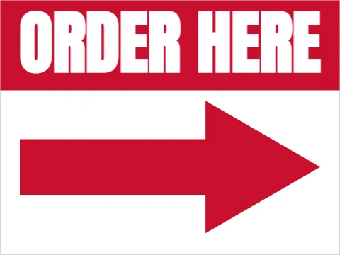 Yard sign template, order here, reading "ORDER HERE", in red and white