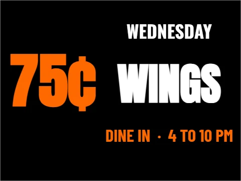 Yard sign template, wing night, the price big, reading "WEDNESDAY", "75¢" and "WINGS", in black