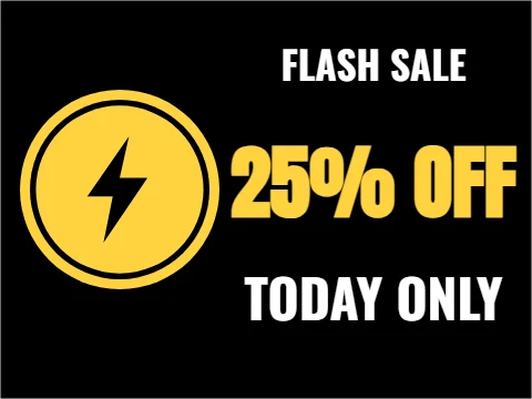 Yard sign template, flash sale, today only, reading "FLASH SALE", "25% OFF" and "TODAY ONLY", in yellow and black