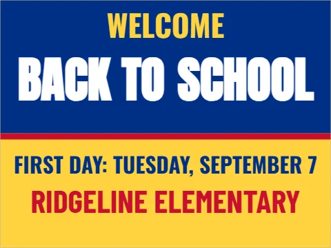 Yard sign template, welcome back to school, reading "WELCOME", "SCHOOL" and "BACK TO", in blue and yellow