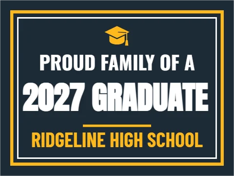 Yard sign template, proud family of a graduate, reading "PROUD FAMILY OF A", "2027" and "GRADUATE", in navy