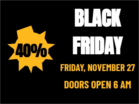 Yard sign template, black Friday sale, reading "BLACK", "FRIDAY" and "40%", in black
