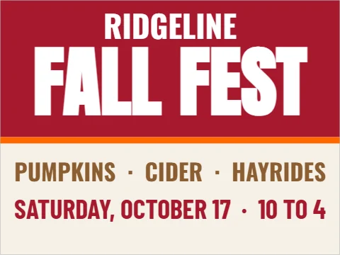 Yard sign template, fall fest, reading "RIDGELINE", "FALL FEST" and "PUMPKINS · CIDER · HAYRIDES", in maroon and cream