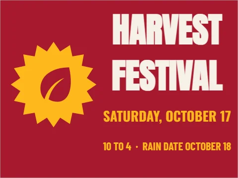 Yard sign template, harvest festival, reading "HARVEST", "FESTIVAL" and "SATURDAY, OCTOBER 17", in maroon