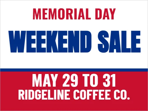 Yard sign template, memorial Day weekend sale, reading "WEEKEND", "SALE" and "MAY 29 TO 31", in red and white
