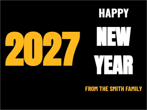 Yard sign template, happy New Year 2027, reading "NEW", "2027" and "YEAR", in black