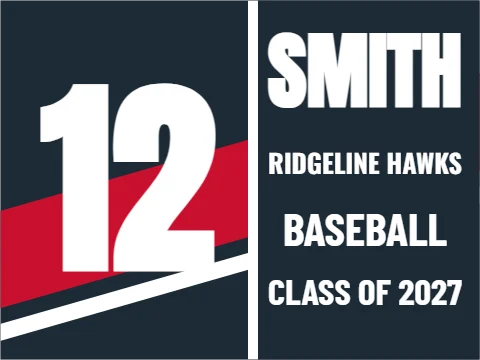 Yard sign template, baseball player, diagonal stripes, reading "SMITH", "12" and "BASEBALL", in navy