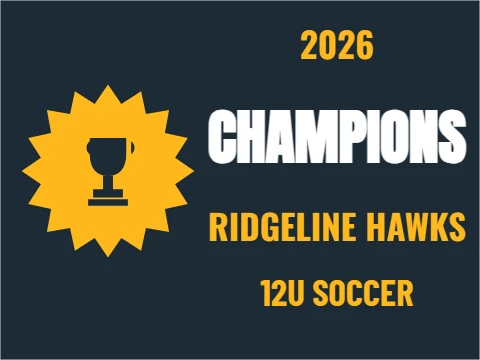 Yard sign template, champions, reading "2026", "CHAMPIONS" and "12U SOCCER", in navy
