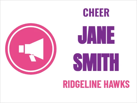 Yard sign template, cheer, reading "CHEER", "JANE" and "SMITH", in pink and white