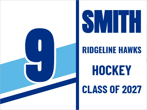 Yard sign template, hockey player, diagonal stripes, reading "SMITH", "9" and "HOCKEY", in white