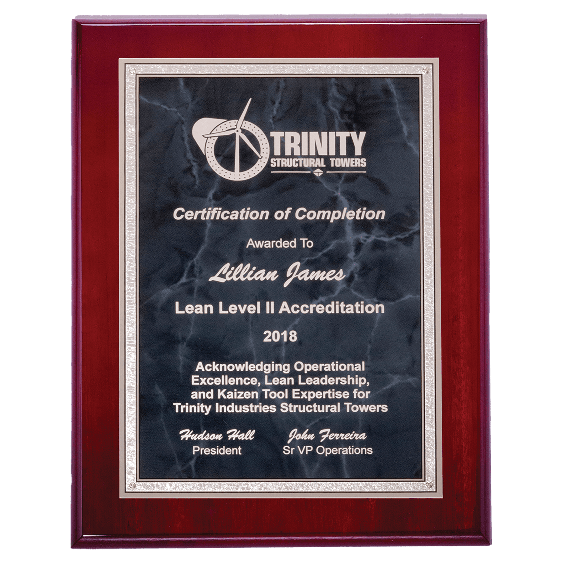 9" x 12" Airflyte Rosewood High Gloss Plaque with Gray Marble/Silver Florentine Borders Plate